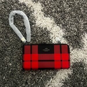 Coach Red Plaid Wristlet Wallet